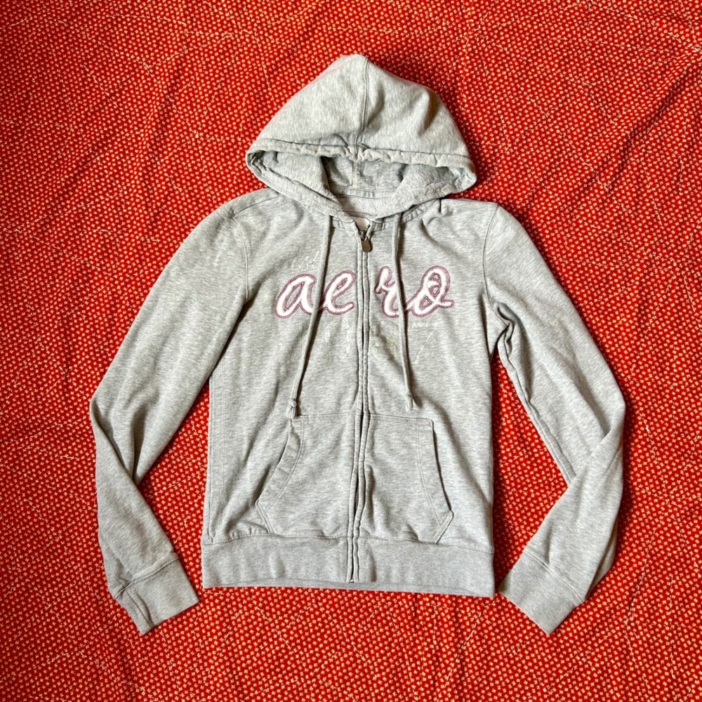 Vintage 2000s Aeropostale Gray Aero Logo Full Zip Hoodie Sweatshirt Medium